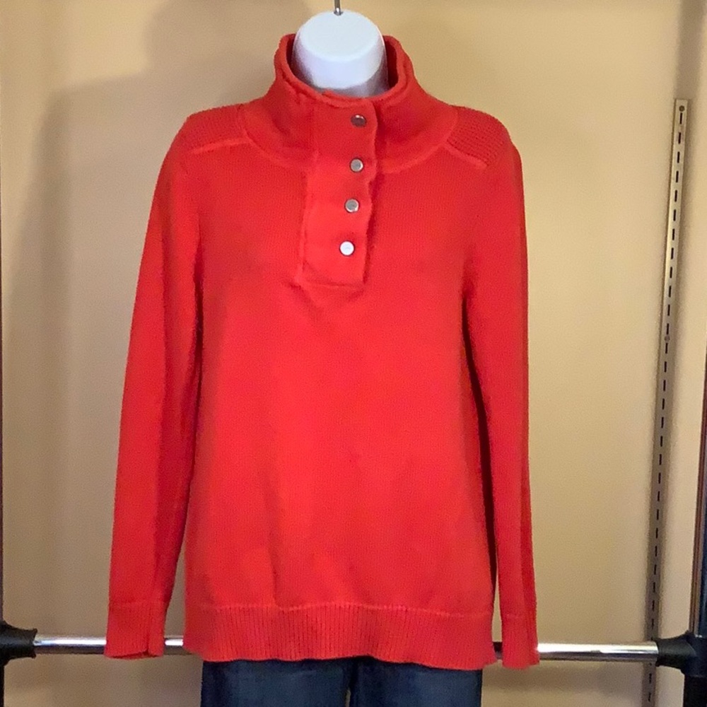 Ralph Lauren Lauren Active 100% Cotton Knit Red Sweater with Cowl Neck